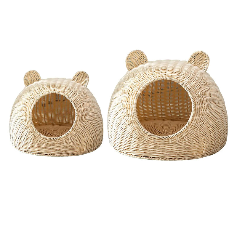 Solid Rattan Cat Bed Nest Wicker Cat Shaped Cage