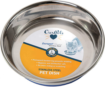 Durapet Stainless Steel Non-Slip (Cat Food Bowl or Water Bowl) (Holds up to 1 Cup of Dry Food or Wet Food) Easy to Clean