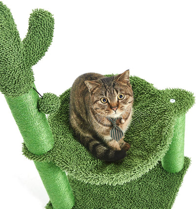 35 Inches Cactus Cat Tree with Hammock and Full Wrapped Sisal Scratching Post for Cats Green Large