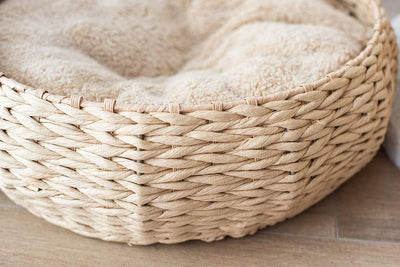 Hand Made Paper Rope round Bed for Cat/Dog/Pet Sleep with Pillow, Natural (Round)