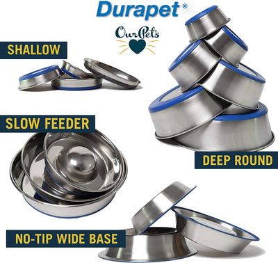 Durapet Stainless Steel Non-Slip (Cat Food Bowl or Water Bowl) (Holds up to 1 Cup of Dry Food or Wet Food) Easy to Clean