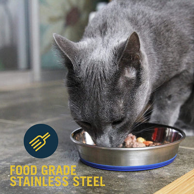 Durapet Stainless Steel Non-Slip (Cat Food Bowl or Water Bowl) (Holds up to 1 Cup of Dry Food or Wet Food) Easy to Clean