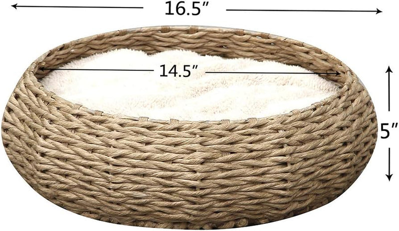 Hand Made Paper Rope round Bed for Cat/Dog/Pet Sleep with Pillow, Natural (Round)