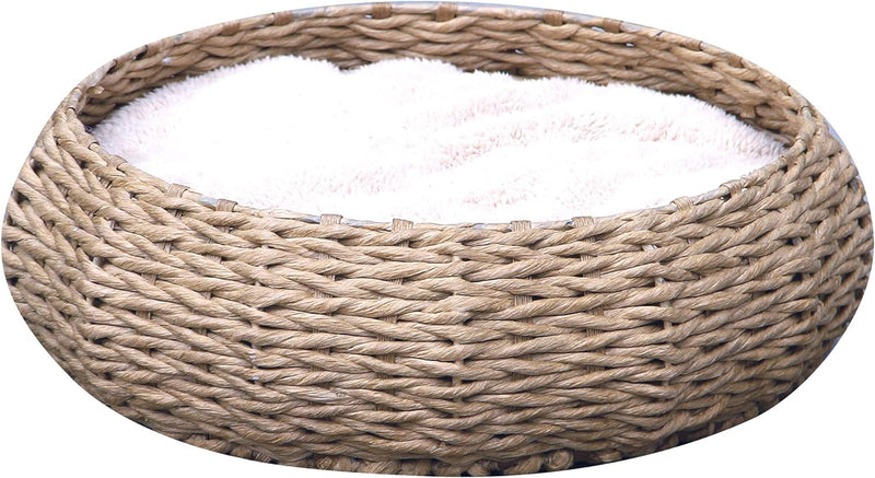 Hand Made Paper Rope round Bed for Cat/Dog/Pet Sleep with Pillow, Natural (Round)