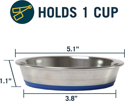 Durapet Stainless Steel Non-Slip (Cat Food Bowl or Water Bowl) (Holds up to 1 Cup of Dry Food or Wet Food) Easy to Clean