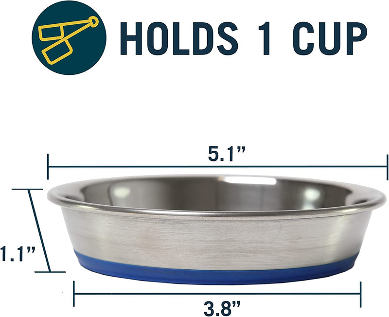 Durapet Stainless Steel Non-Slip (Cat Food Bowl or Water Bowl) (Holds up to 1 Cup of Dry Food or Wet Food) Easy to Clean