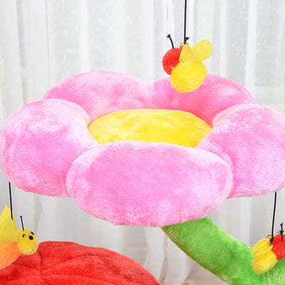 Cat Tree – Nature Looking of Cat Beds and Furniture All-In-1, Allure Cats Love to Lounge in and Lazily Recline While Playing with Cute Bees Toys and Scratching Post, Flowers